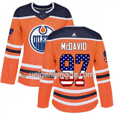 Dame Eishockey Edmonton Oilers Trikot Connor McDavid 97 Adidas 2017-2018 Orange USA Flag Fashion Authentic
